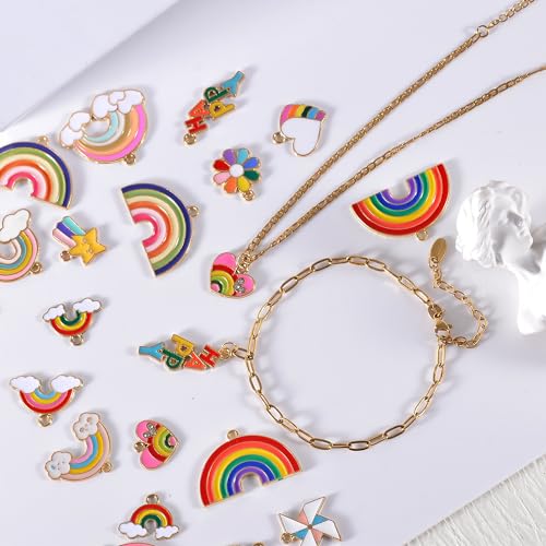 Bulk Gold Enamel Charms for Jewelry Making, Colorful Metal Charms Pendant for Bracelet Necklace and Crafting - color: Rainbow