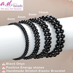 AD Beads Handmade Gemstone Stretch Elastic Bracelet Crystal Healing Reiki Nature's Beauty and Spiritual Essence Unisex - color: Black Onyx, size: 12mm
