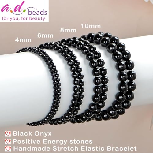 AD Beads Handmade Gemstone Stretch Elastic Bracelet Crystal Healing Reiki Nature's Beauty and Spiritual Essence Unisex - color: Black Onyx, size: 12mm