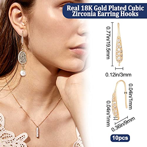 Beebeecraft 1 Box 10Pcs Zirconia Earring Hooks 18K Gold Plated Brass Rhinestone Earwire with Loop French Earring Findings for DIY Dangle Earring Jewelry Making - color: Cubic Zirconia Earring Hooks