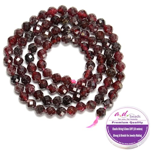 AD Beads Natural Gemstone Diamond-Cut Micro-Faceted Round Tiny 4mm Small Round for DIY Necklace Jewelry Making Beads (Red Garnet) - color: Red Garnet