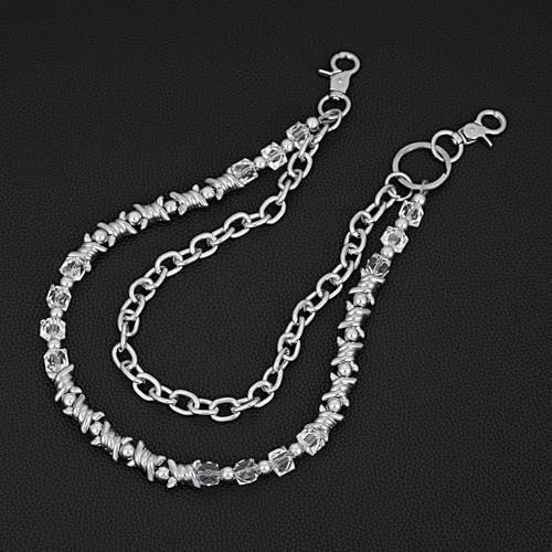 Layered Punk Pants Chain for Men Women, Gothic Hip Hop Jean Chain Wallet Chain Biker Trouser Chain, Goth Emo Fashion Keychain Accessories - color: 2L-Prickly