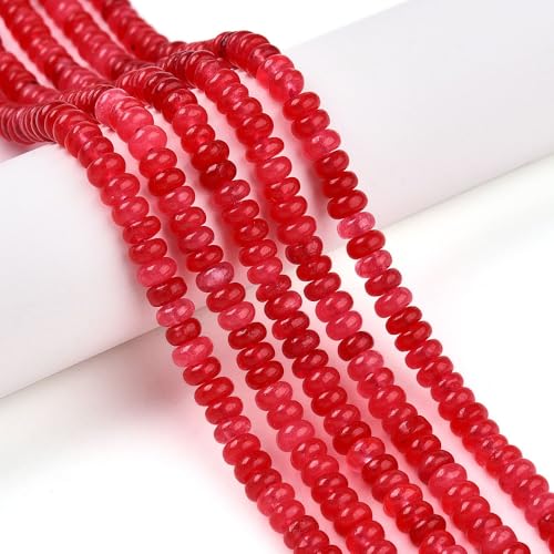 1 Strand Natural White Jade Rondelle Beads Strands Dyed Gemstone Beads Spacers for Jewelry Making Bracelets Necklace DIY Crafts 4.5x2.5~3mm 14.5" About 142~148pcs/strand Red - color: Red