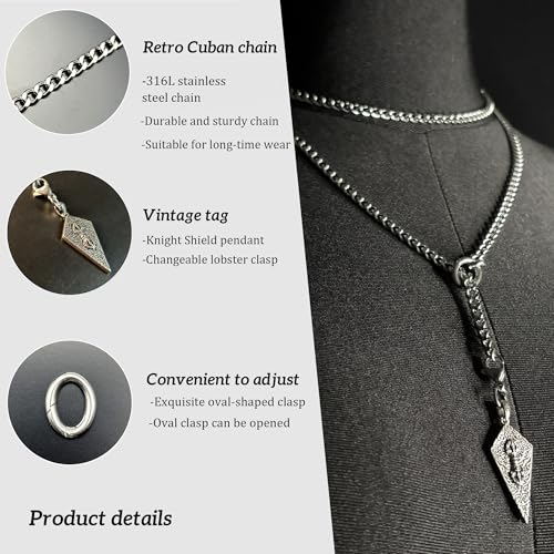 18K Gold Plated Knight's Shield Slip Chain for Women - color: Stainless Steel, size: 39''