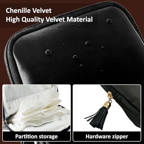 shunmei Mini Travel Jewelry Bag, Small Travel Jewelry Case with Zipper, Portable Velvet Jewelry Pouches for Necklaces, Earrings, Rings, Bracelets,Travel Essentials Gifts for Women Girls(Black) - color: Black