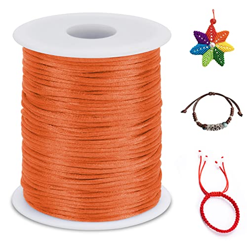 1.5mm Nylon Cord 328 Feet Satin Rattail Cord Nylon String for Bracelets Making, Jewelry String Macrame Cord Bracelet Thread for Necklace Chinese Knotting Beading Jewelry (Orange) - color: Orange, size: 1.5mm