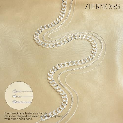 3PCS Gold Necklaces for Women,Chunky Statement Gold Plated Necklace Stack Layered Sterling Silver Herringbone Chains for Women Dainty Trendy Silver Chains Stacked Jewelry Gifts - color: silver statement necklace set