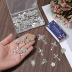 SUNNYCLUE 1 Box 48Pcs Rosary Charm Cross Charms Antique Silver Oval Chandelier Component Links Easter Tibetan Style Alloy Crosses Crucifix Pendants for Jewelry Making Necklace Bracelet Women DIY Craft - style: Rosary Charm 2