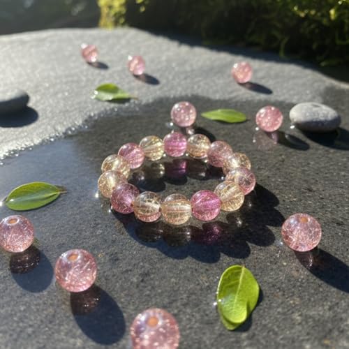 DandS ltd Crackle Lampwork Glass Beads for Jewelry Making, Rose, Vibrant DIY Bracelets, Necklaces, Earrings, Beading Supplies & Craft Kits for Handmade Jewelry, 80pcs 0.39 inch (10mm), #J238-10 - color: Rose