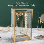 Glass Necklace Organizer Holder, Jewelry Organizer Necklace Holder with Hanging Hooks, Glass Necklaces Display Case for Storage Rings Earrings - style: Necklace Organizer