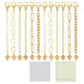 CRAFTYMELODY 12Pcs 18K Gold Necklace Extenders 6 Style Necklace Bracelet Extension Chains Neacklaces Extender Chain with Heart Charms Jewelry Findings for Jewelry Making