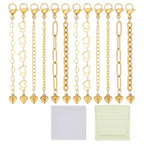 CRAFTYMELODY 12Pcs 18K Gold Necklace Extenders 6 Style Necklace Bracelet Extension Chains Neacklaces Extender Chain with Heart Charms Jewelry Findings for Jewelry Making