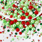 60g Mixed Pearls and Rhinestones - Flatback Rhinestones and Pearls for Crafts Tumblers Shoes Nails Face Art, 2-10mm Mixed Sizes, Red|Green|White - color: Christmas Blend | Mix Red | Green | White