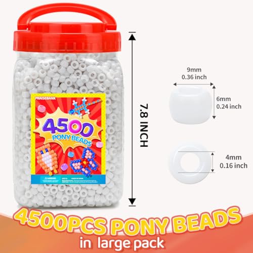 Praisebank Pony Beads, 4500pcs 6x9mm, Wholesale Beads, Bracelets Jewelry Making, Arts & Crafts(White) - color: White, size: Large Size