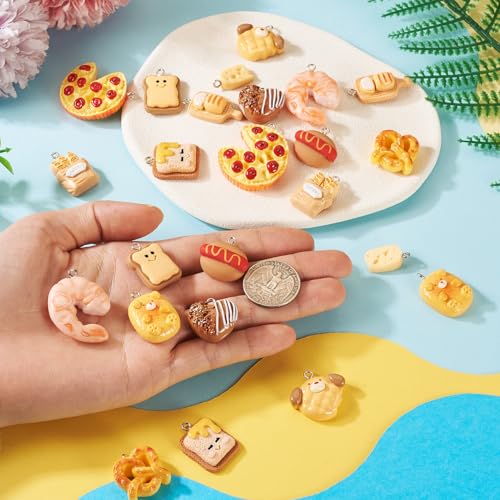 Cheriswelry Cup Cake Resin Pendants Lovely Food Sweet Dessert Dangle Charms Links Hanging Ornament with Metal Loop Fruit Pendants for Key Chains Bracelet Necklace Jewelry Making - color: Mixed Color-Bread