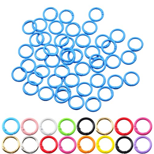 Carabiner Clip 48Pcs Blue Metal Key Ring Clip Circle Keychain Rings Bulk Spring O Ring Round Cute Carabiner Spring Snap Hook Key Chain Clips for DIY Keychain Bag Charm Handbag Purse Dog - color: Blue