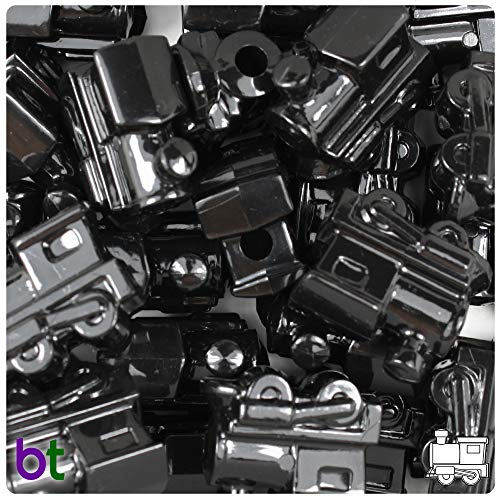 BeadTin Opaque 22mm Train Plastic Pony Beads (24pcs) (Black) - color: Black