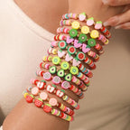 Friendship Bracelets Boho Stackable Bracelets for Women Surfer Heishi Clay Bead Bracelets Stretch Preppy Bracelets Colorful Boho Bracelets for Women - color: 12PCS FRUIT