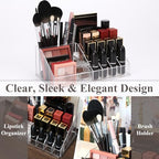 Sea Team 16-Slot Acrylic Plastic Lipstick Organizer, Clear Lipstick Holder, Makeup Storage Box, Cosmetic Display Case for Lippie, Lip Gloss, Eye Liner, Eyebrow Pencil, Nail Polish, Essence, Brush - size: 16 Lipstick Slots