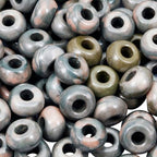 TUMBEELLUWA Natural Gemstone Beads for Jewelry Making, Rondelle Large Hole Loose Beads Pack of 15,Red Zebra Jasper(8x14mm) - color: Red & Gray