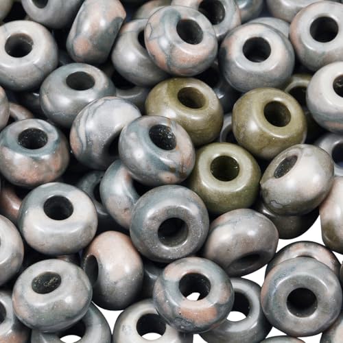 TUMBEELLUWA Natural Gemstone Beads for Jewelry Making, Rondelle Large Hole Loose Beads Pack of 15,Red Zebra Jasper(8x14mm) - color: Red & Gray