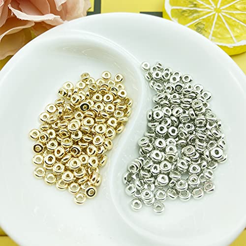 2000pcs 4mm Flat Round Disc Spacer Beads CCB Spacer Beads for Bracelet Necklace Jewelry DIY Crafts Making (Silver and Gold)
