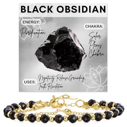 Farfume Crystal Bracelet Beaded Bracelets 4mm Natural Stone Beads Gemstone Handmade Jewelry Valentine's Day Gifts - color: Black Obsidian-Purification