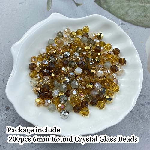 200pcs 6mm Round Crystal Glass Beads Round Faceted Spacer Beads for Jewelry Making Bracelet Earring Necklace Wind Chimes Suncatchers DIY Craft Making Supplies(Coffee Series) - color: Coffee Series, size: 6mm