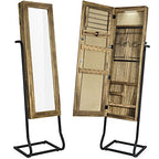 SRIWATANA Jewelry Armoire Cabinet, Solid Wood Standing Jewelry Organizer with Full Length Mirror (Carbonized Black) - color: Country Carbonized Black