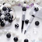 48 Pcs 20mm Beads for Pens Rhinestone Bubblegum Beads Mixed Crystal Acrylic Round Chunky Bead Sparkly Craft Large Balls Bead for Pen Beadable Keychain Bracelet Necklace DIY Jewelry Making Supplies - color: Black series