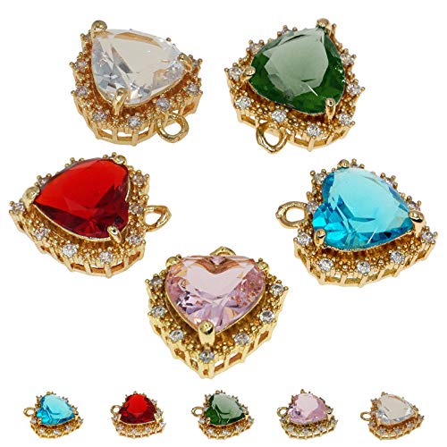 Crystal Zirconia Gold Plated Brass Charms for Jewelry Making Bracelet Necklace Earring Pendant Craft Supplies DIY Accessories - color: HeartA-Mix-5Pcs