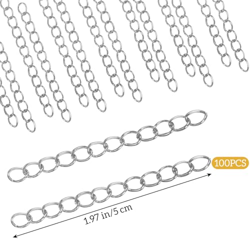 100 PCS Extender Chain for Jewelry Making Silver Necklace Extenders Removable Bracelet Extender Chains Extension Tails for Necklace Bracelet Anklets Key Chain - color: Silver
