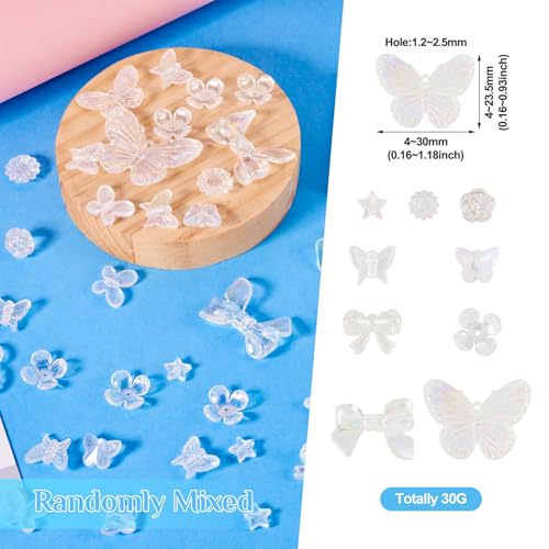 Cheriswelry DIY Bracelet Beads Pendants Kit - Mixed Transparent White Flower Butterfly Star Bowknot Loose Spacer Resin Beads - 30gs, 4-23.5mm, Clear AB Color - color: Clear AB