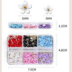 3D Colorful Flower Nail Charms,Flowers Acrylic Nail Charms with Metal Golden Round Beads for Nails Art DIY Accessories