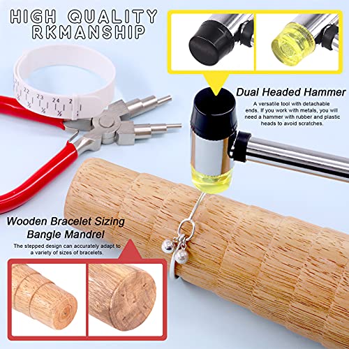 Hilitchi 5Pcs Jewelry Tool Set Including Rubber Hammer, Wooden Bracelet Sizing Bangle Mandrel, Jewelry Pliers, Plastic Wrist Sizer Wrist Belt Bracelet for Jewelry Making and Repairing Tools Kit