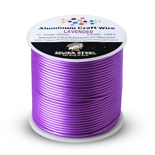 12 Gauge 100FT Aluminum Jewelry Wire for Crafts, Sculpting, Bendable for Crafts, Wire for Jewelry Making, Floral & Beading Use, Lavender Color, Simba Steel (Lavender 100FT) - style: Lavender 12 G (2mm) x 100 FT