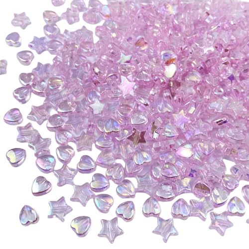 600 PCS Acrylic Heart Star Shape Beads AB Colors Colorful Flat Loose Spacer Beads for DIY Necklace Bracelet Jewelry Craft Making (Pink AB) - color: Pink AB