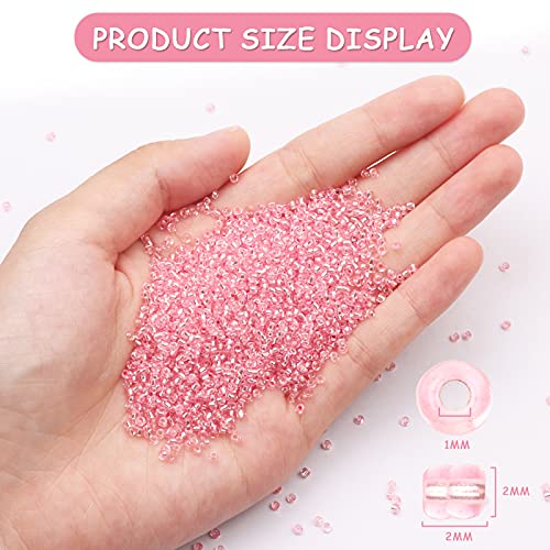 10100 Pcs Size 11/0 Glass Seed Beads, 2 mm Light Pink Small Mini Spacer Loose Pony Beads for Jewelry Making and DIY Crafts - color: Light Pink, size: Small