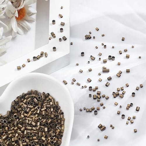 1500Pcs 3 Sizes Brass Tube Crimp Beads Antique Bronze Tube Beads Crimping Round Tubes Loose Spacer Bead for Jewelry Making Hole: 1/1.5/2mm - color: Antique Bronze