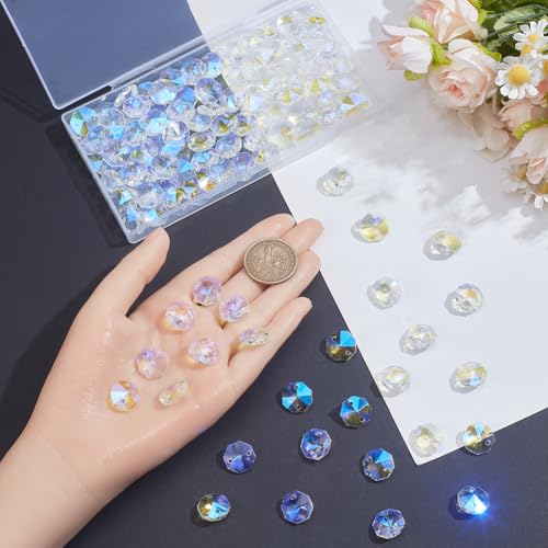 1 Box 120Pcs 14mm Glass Octagon Crystal Beads Crystal Suncatcher Beads with 2 Hole Clear AB Suncatcher Supplies Chandelier Replacement Connector Spacers for DIY Lamp Hanging Pendant Jewelry - color: Clear Ab