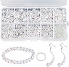 AIEX 900+ Pieces Crystal Beads Kit, Rondelle Faceted Glass Beads AB Crystal Beads Assorted Supplies for Jewelry Making Findings with Plastic Storage Box (2-10mm, Clear)