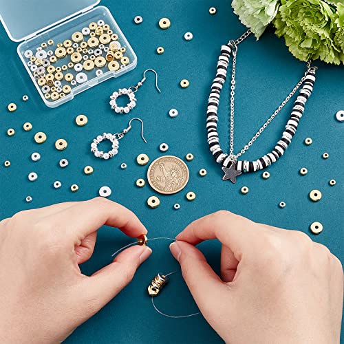 PH PandaHall 160pcs Brass Flat Round Beads, 14k Gold Heishi Spacers, 4/5/6/8mm, for Jewelry Making, DIY Necklace Bracelet Accessories - size: 4/5/6/8mm