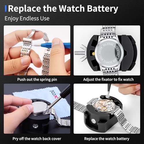 XOOL 210 PCS Watch Repair Kits, Including Watch Battery Change Kit, Watch Case Opener, Link Remover, Spring Bar Tools, Screwdrivers, and Portable Carrying Case with Instruction Manual - color: 210pcs BLUE