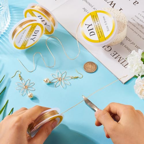 4 Rolls 20 Gauge 14K Gold Plated Metal Beading Craft Wire, 0.8mm Tarnish Resistant Copper Wires, Beading Soft Copper Wire Jewelry Wrapping Wire for DIY Crafts Jewelry Making Supplies - color: Golden, size: 0.8 mm / 20 Gauge