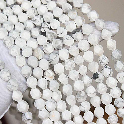 MJDCB Best Sellers Natural Stone Beads Faceted Polygon White Howlite Crystal Energy Stone Healing Power for Jewelry Making(8mm) - color: White Howlite