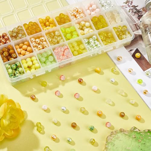 PH PandaHall 720pcs 8mm Yellow Glass Beads 24 Color Bracelet Beads Crystal Bead Baking Painted Glass Loose Bead for Fall Friendship Bracelet Earring Jewelry Making Christmas Tree Ornament - color: Yellow
