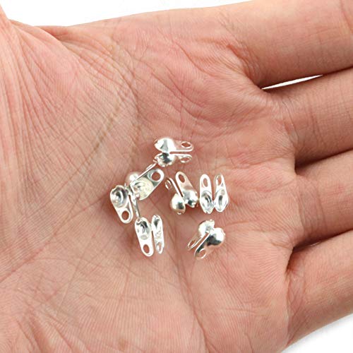 E-outstanding 200-Pack Clamshell Endcap Calottes Crimp End Cap Connector Clasp Fitting Ball Chain Calotte End Crimps Beads Connector Components for DIY Jewelry Making 3.2mm, Silver - color: Silver