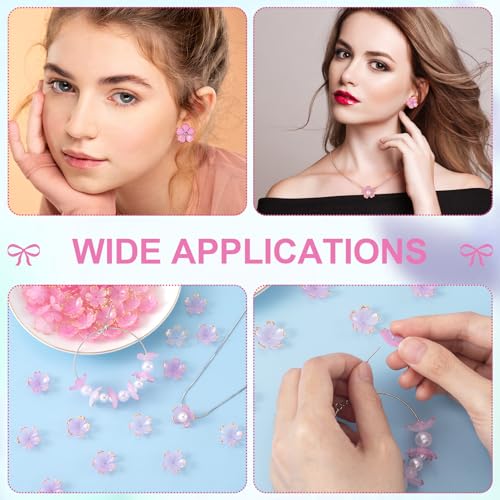 100pcs Cherry Blossom Beads, 5-Petal Pink Gradient Acrylic Flower Beads, Mini Spacer Hair Accessories Halloween Christmas for Bracelets Earring Jewelry Making - color: Pink Gradient, A Styles