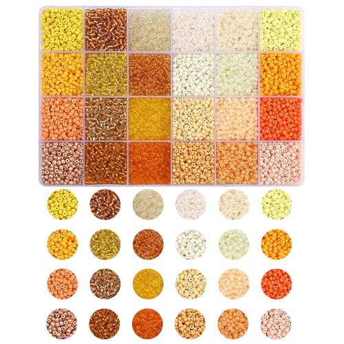 12000pc 3mm Orange Glass Seed Beads 24 Color Small Tiny Colorful Beads Bulk for Jewelry Making Supplies Accessory DIY Craft Friendship Bracelet Necklace Charm Dangle Earring - color: Orange