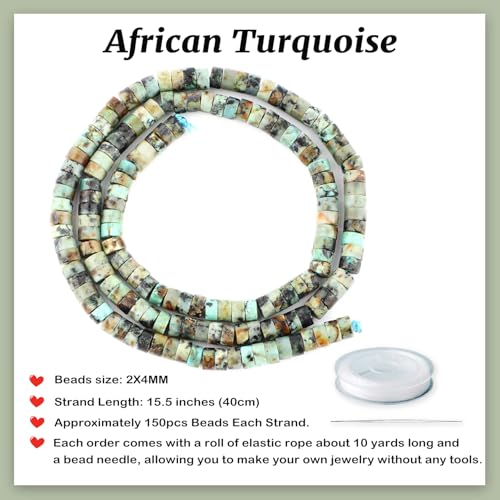 Natural African Turquoise Heishi Spacer Beads Loose Semi Precious Flat Round Gemstone Disc Shape Stone for Beading Jewelry Making 4x2mm 15.5" - color: African Turquoise